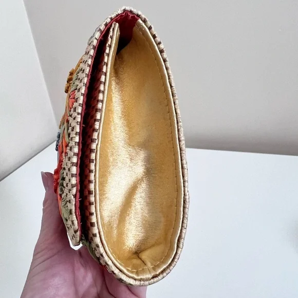 Anthropologie Garden Route Clutch Floral Raffia Embroidered Woven Purse Bag - Picture 6 of 12